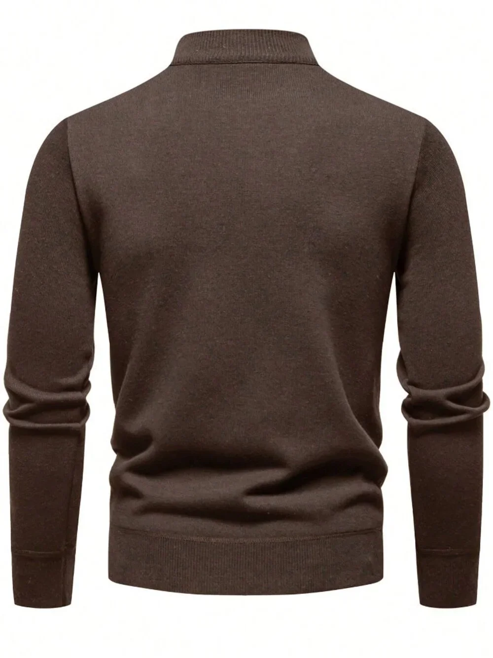 Coffee Brown Casual Men's Stand Collar Quarter Zip Pullover Sweater